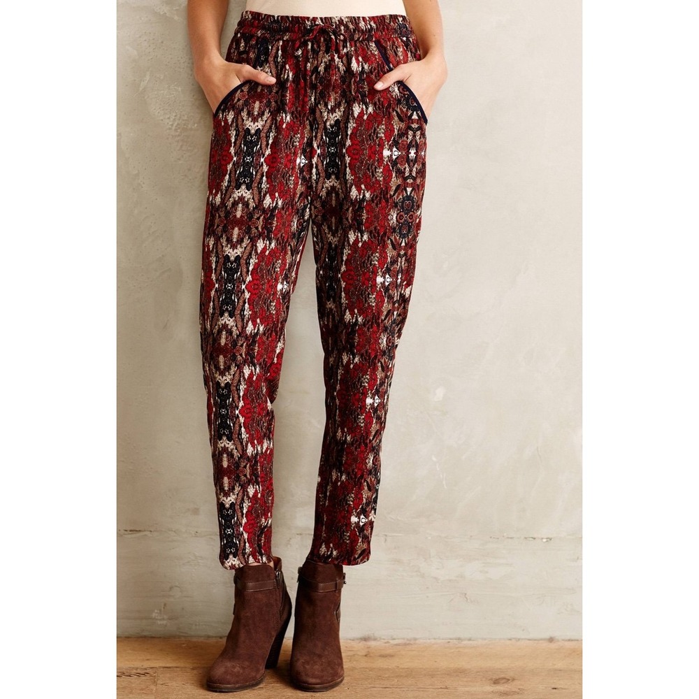 Anthropologie Cartonnier Letna Joggers Pants Red Ikat Medallion Small KP5168-A